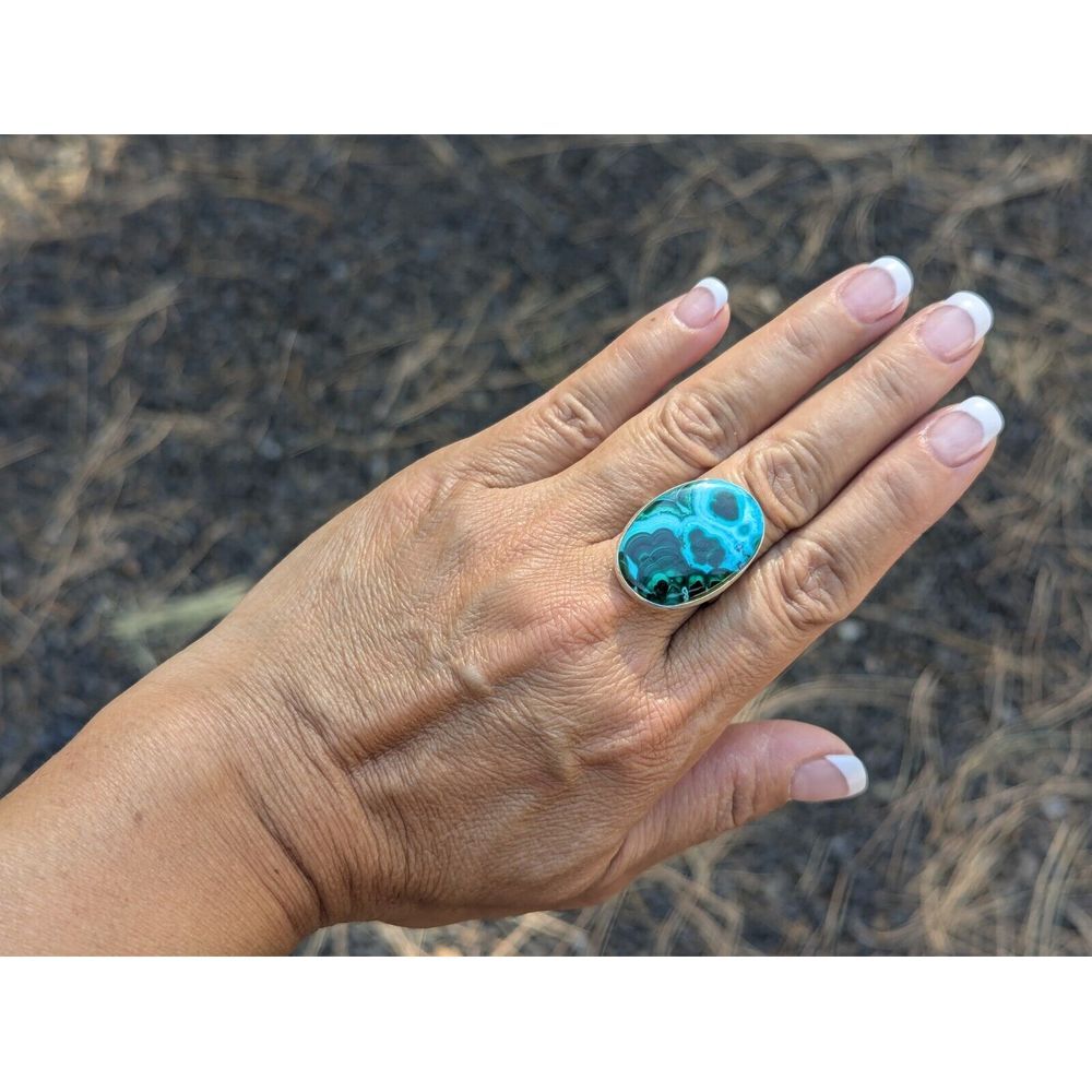 Navajo Malachite Chrysocolla Ring Native American Handmade Jewelry Sz 7.75US** - Picture 5 of 9